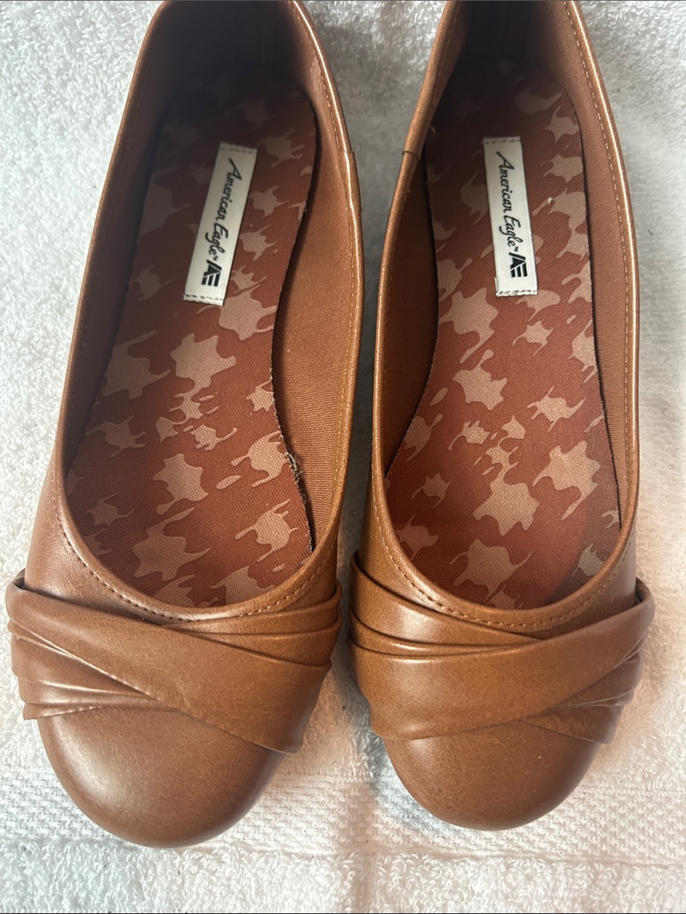 American Eagle Outfitters Tan Faux-Leather Ballet Flats